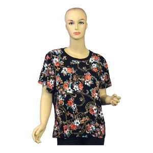 Laila Ali Black Top with Flowers and Gold Chains in L. NWT!